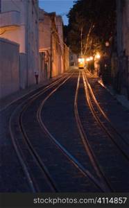 Lisbon tram at dusk