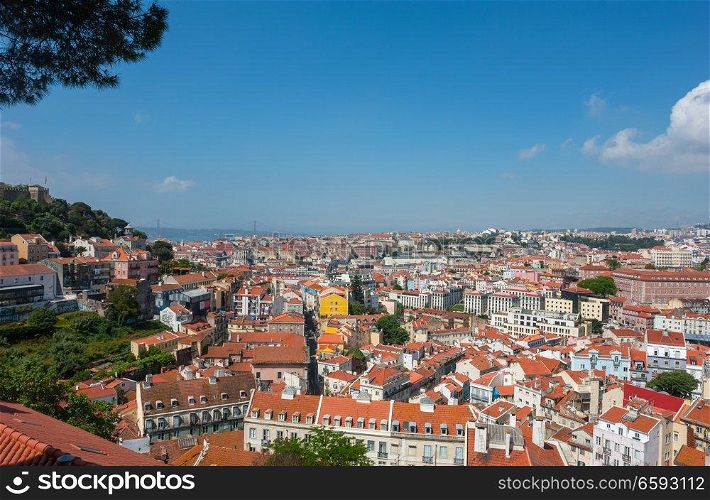 Lisbon view of the city, roof tops from high point, Portugal