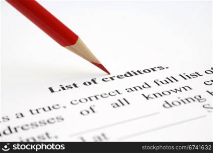 List of creditors