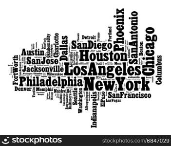 List of United States cities word cloud concept. List of United States cities
