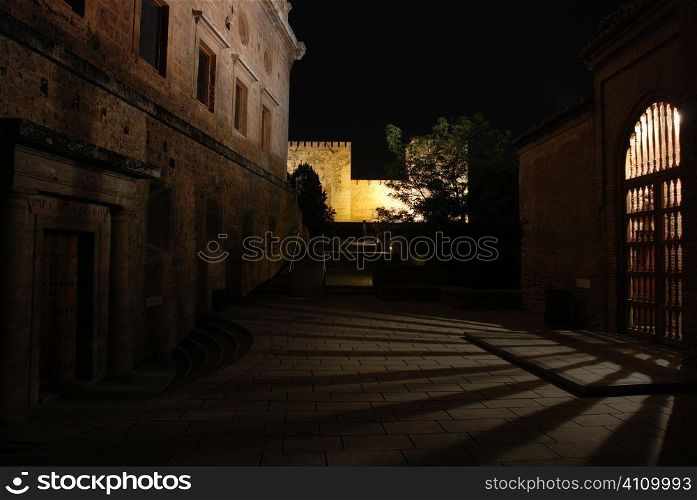Lit gateway in Granada, Andalusia, Spain, Alhambra