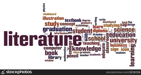 Literature word cloud concept on white background, 3d rendering.