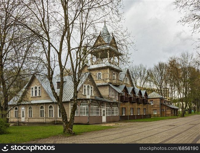 Lithuania, Druskininkai - 30/04/2016 Wooden house 3 floors with a veranda under the steeple