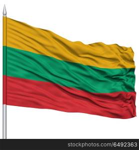 Lithuania Flag on Flagpole , Flying in the Wind, Isolated on White Background