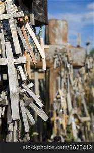 Lithuanian graveyard with wooden crosses