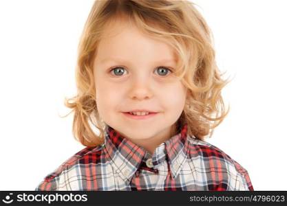 Litlle boy with plaid shirt isolated on a white background