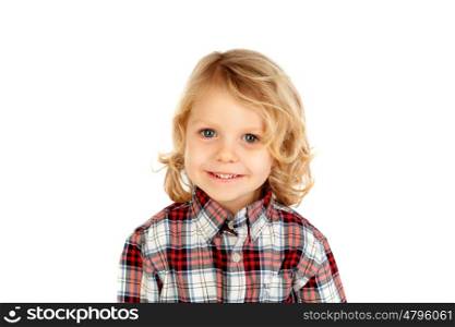 Litlle boy with plaid shirt isolated on a white background