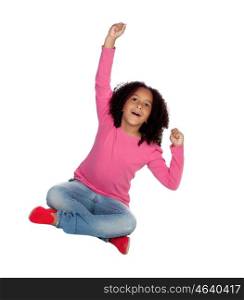 Little african girl celebrating something isolated on a white background
