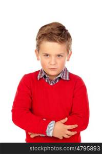 Little angry kid with red jersey isolated on a white background