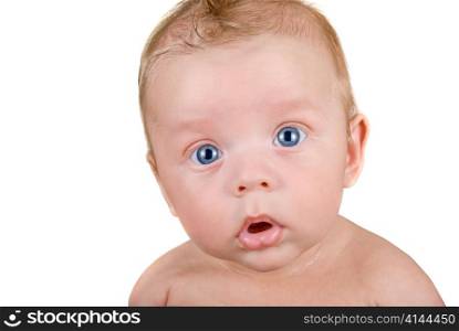 Little baby boy taken closeup isolated on white background