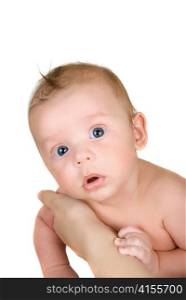 Little baby boy taken closeup isolated on white background