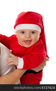 little baby dressed as santa claus. infant as santa claus