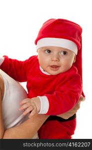 little baby dressed as santa claus. infant as santa claus