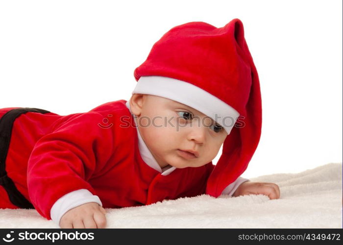 little baby dressed as santa claus. infant as santa claus