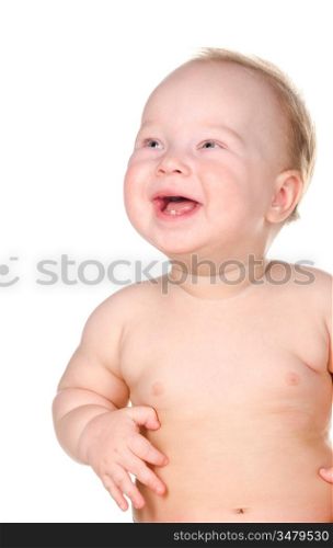 little baby is smiling, isolated on white background