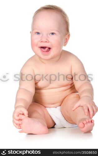 little baby is smiling, isolated on white background