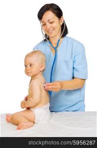 Little baby with doctor isolated