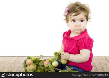 little baby with some apples, isolated on white