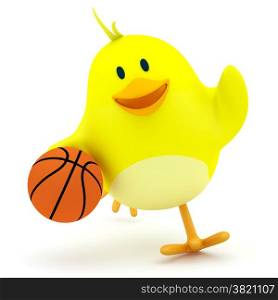 Little basketball player chick on white - 3D render