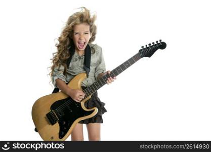 little blond girl playing electric guitar hardcore wind blowing hair