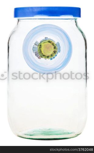 little blue green planet preserved in closed glass jar