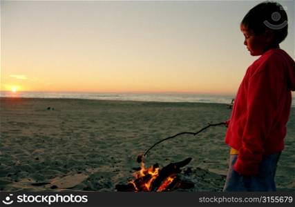 Little Boy at Beach Bonfire