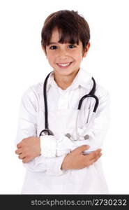 Little boy doctor isolated over a white background