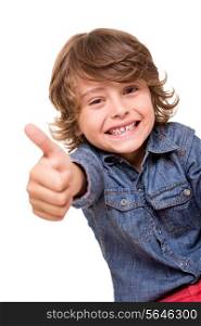 Little boy doing thumbs up for camera