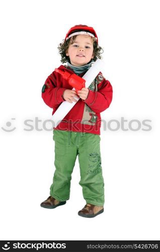 Little boy dressed as foreman
