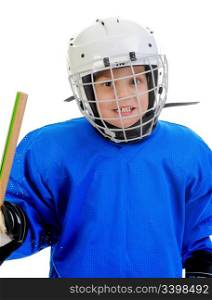 Little Boy Hockey Player. Isolated on white background