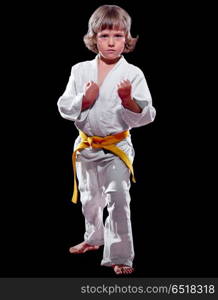 Little boy martial arts fighter isolated. Little boy martial arts fighter