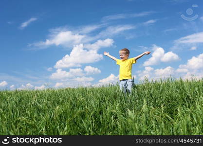 little boy outdoors in sunny summer day