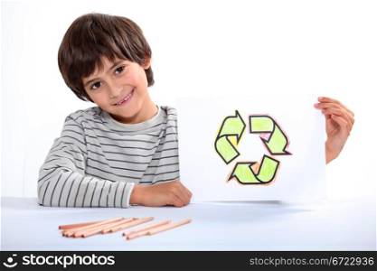 little boy showing a circle composed of arrows