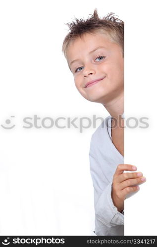 Little boy with message board