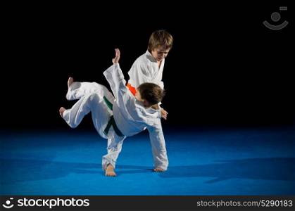 Little boys martial arts fighters isolated