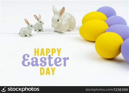 Little Bunny family With Decorated Eggs - Happy Easter Day