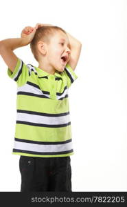 little caucasian happy boy child preschooler portrait isolated on white background