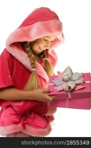 Little Christmas girl open her present