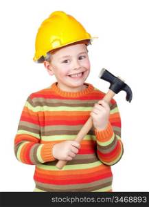 Little construction worker isolated on white background