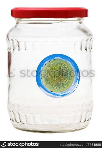 little country planet preserved in closed glass jar