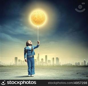Little cute girl with globe. Image of little cute girl with globe