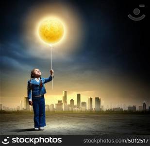 Little cute girl with globe. Image of little cute girl with globe