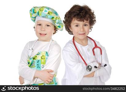 Little doctor and cook on a over white background