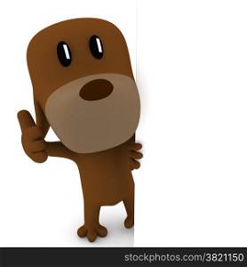 Little dog with empty board - 3D render