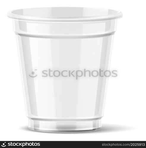 Little drink cup mockup. Realistic plastic container for takeaway beverage isolated on white background. Little drink cup mockup. Realistic plastic container for takeaway beverage