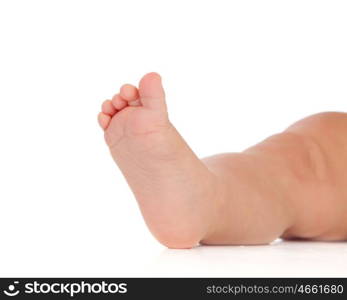 Little foot of baby isolated on a white background