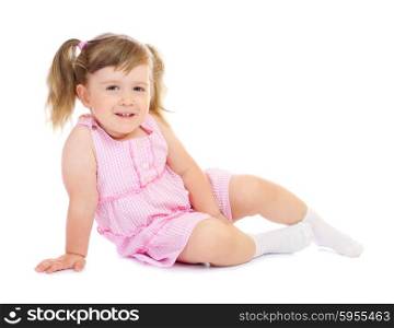 Little funny sitting girl isolated
