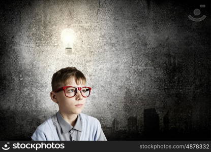 Little genius. Boy of school age in glasses. Idea concept