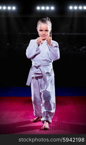 Little girl aikido fighter at sports hall