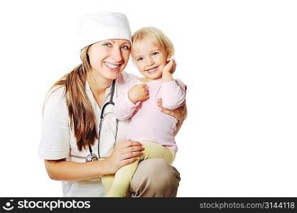 little girl and woman doctor smiling